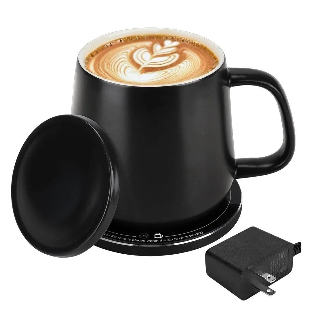 131°F Smart-Warming Ceramic Cup with Leak-Resistant Lid, 15W Wireless Charger...